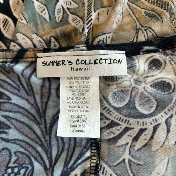 Tropical Print Dress, Size L, Summer's Collection, Blue & Green, Twist Front - Picture 6 of 7